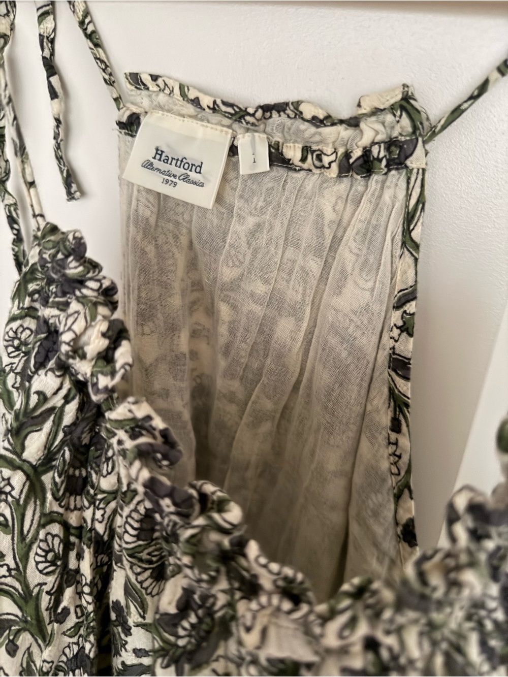 Hartford Muslin Cotton Lined High Neck Tie Floral Paisley Maxi Dress Size 1/S - Picture 2 of 4